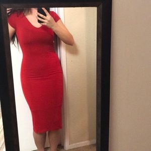 red form fitting mid dress